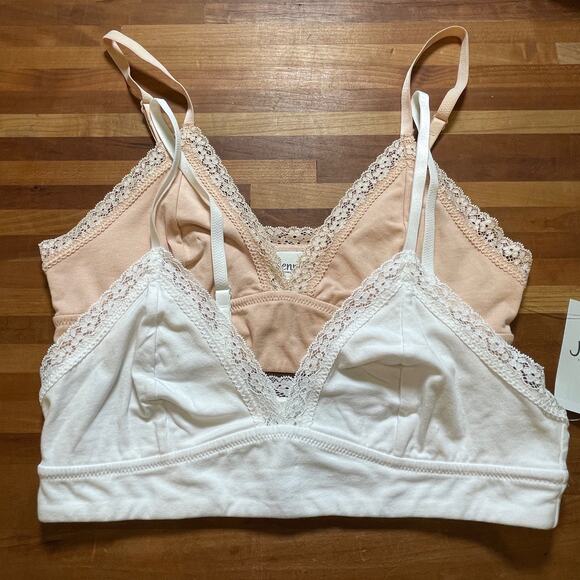 Jenni on Repeat Wide Lace Bralette, set of 2  tan/white medium - Picture 1 of 8